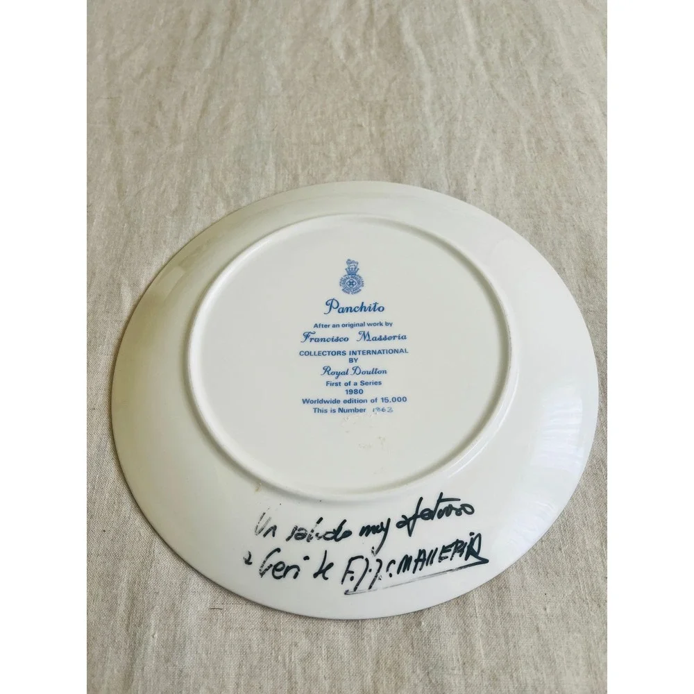 Royal Doulton Francisco Masseria Panchito Collector Plate Hand Signed Message